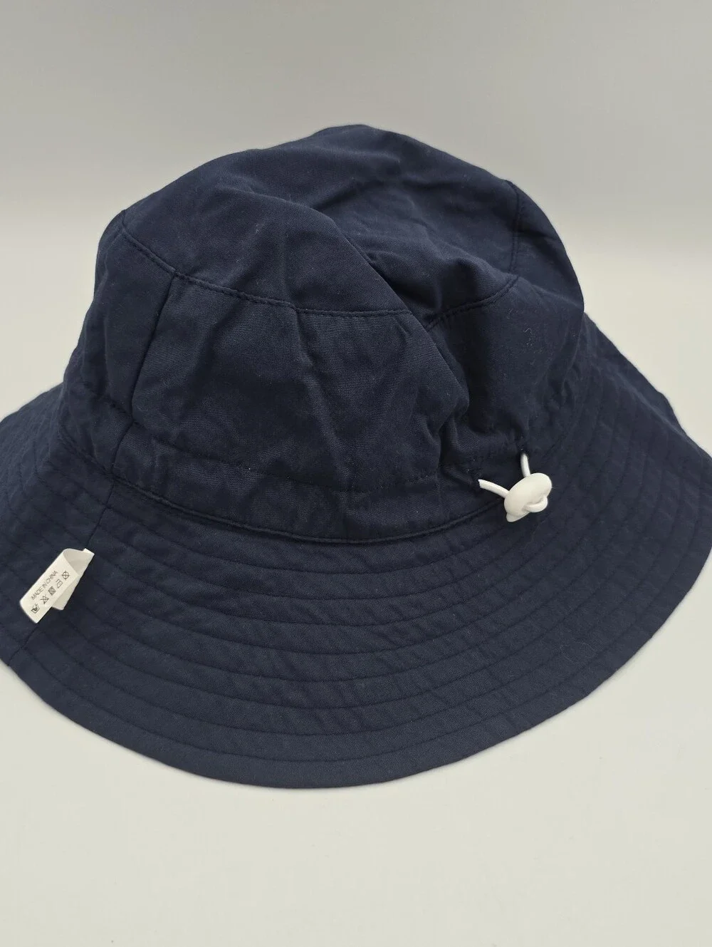 Kids Navy Blue Solid Wide Brim Sun Hat 52cm 100% Polyester UPF 50+ Strap